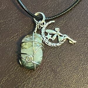 Handcrafted Pixie Necklace with Polished Sea-foam Green Stone